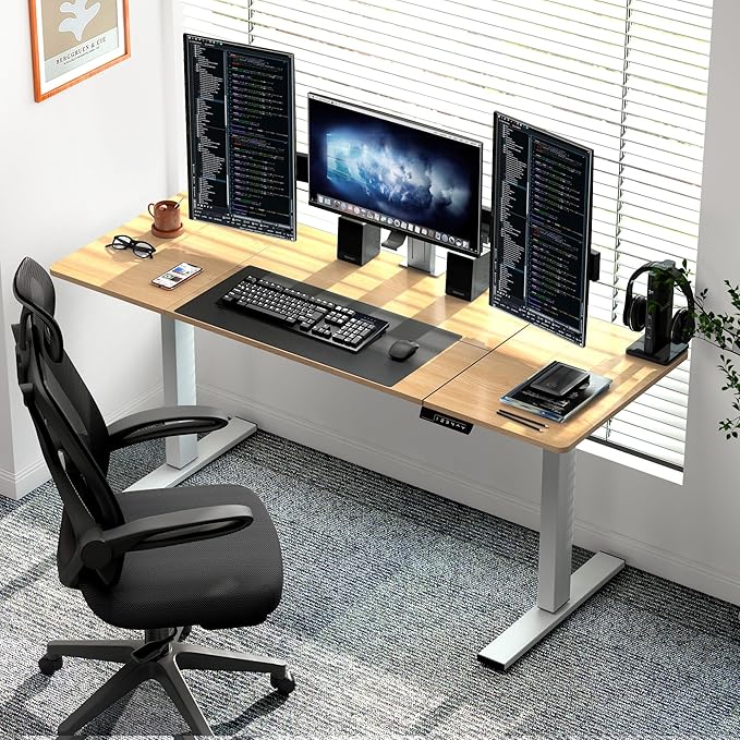soges 63in Electric Standing Desk Ergonomic Height Adjustable Computer Desk Sit Stand Desk Home Office Desks Standing Desk, Oak