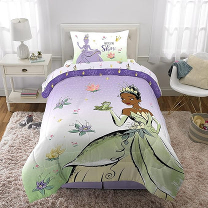 Disney Princess Tiana Kids Bedding Super Soft Microfiber Comforter And Sheet Set, 4 Piece Twin Size, "Official" Disney Product By Franco