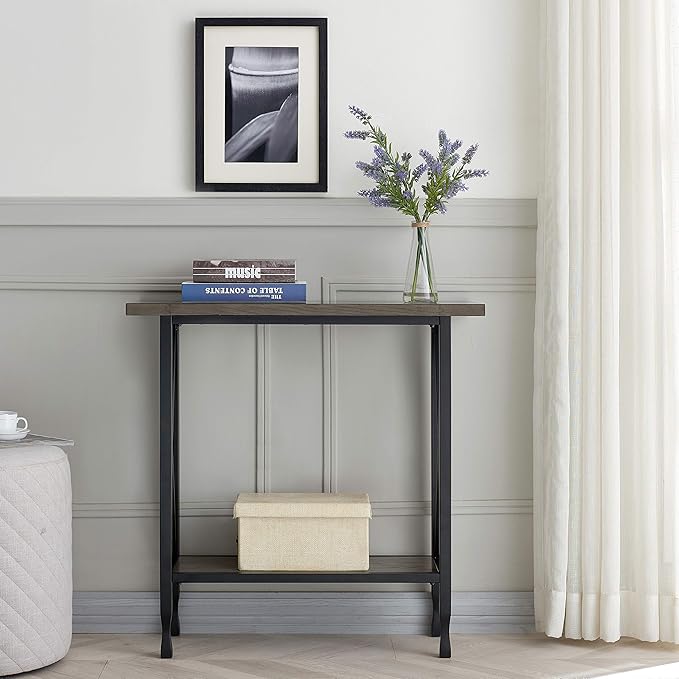 Leick Home 23005 Chisel & Forge Narrow Recliner Side Table with Shelf, Gray/Matte Black
