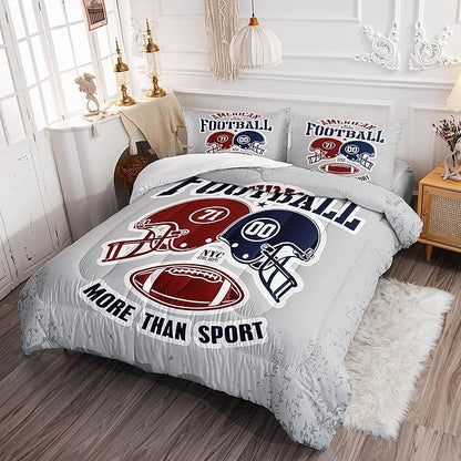Datura home American Football Comforter Set Vintage Grey American Football Printed Quilt Bedding Set with 1 Comforter and 2 Pillowcases for Boys and Girls Bedroom All Season(Football Grey Queen)