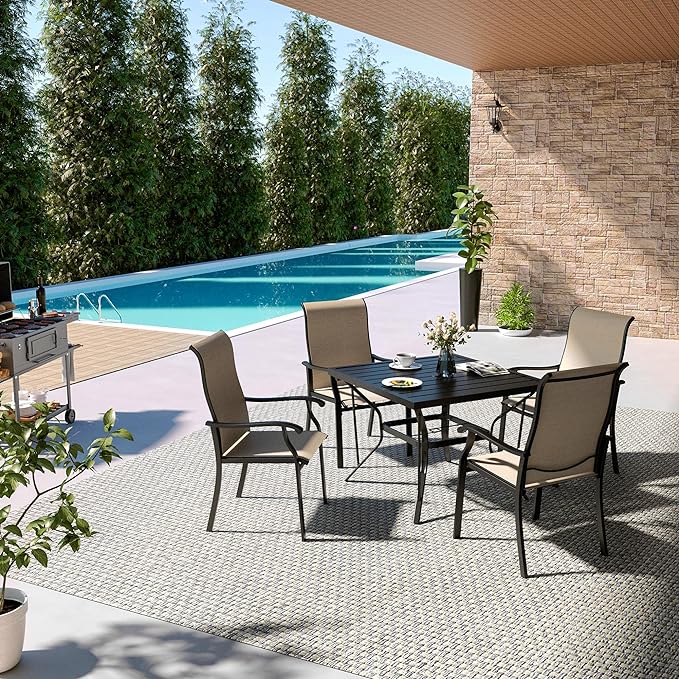 Pamapic 5 Pieces Patio Dining Set, Outdoor Dining Set for Garden Backyard Poolside Deck,Outdoor Table and Chairs Set with 4 Textilene Chairs,Beige