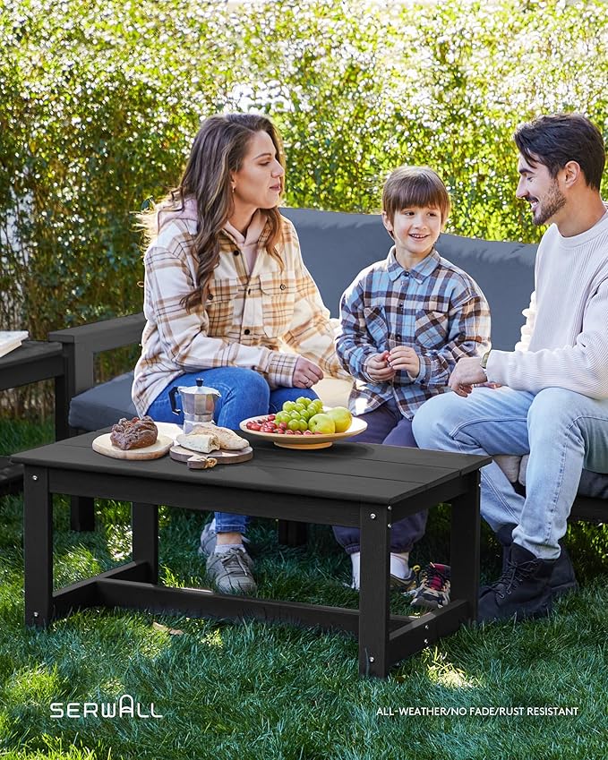 SERWALL HDPE Patio Coversation Set, 7-piece Outdoor Sectional Sofa Set, All Weather Patio Couch Set Patio Furniture for Balcony, Deck, Black Frame with Grey Cushion