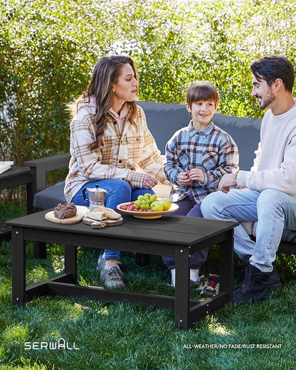 SERWALL HDPE Patio Coversation Set, 7-piece Outdoor Sectional Sofa Set, All Weather Patio Couch Set Patio Furniture for Balcony, Deck, Black Frame with Grey Cushion