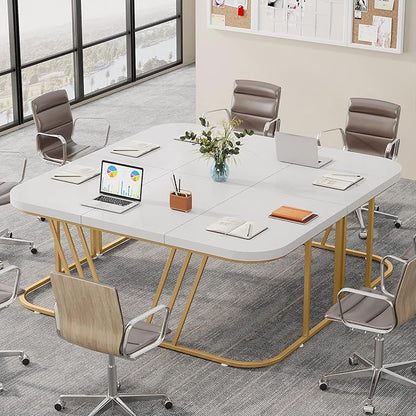63 inches Executive Desk, Home Office Computer Desk, Modern Large Conference Table with Gold Metal Frame, Bussiness Furniture for Work Writing