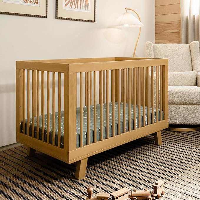 babyletto Hudson 3-in-1 Convertible Crib with Toddler Bed Conversion Kit in Honey, Greenguard Gold Certified