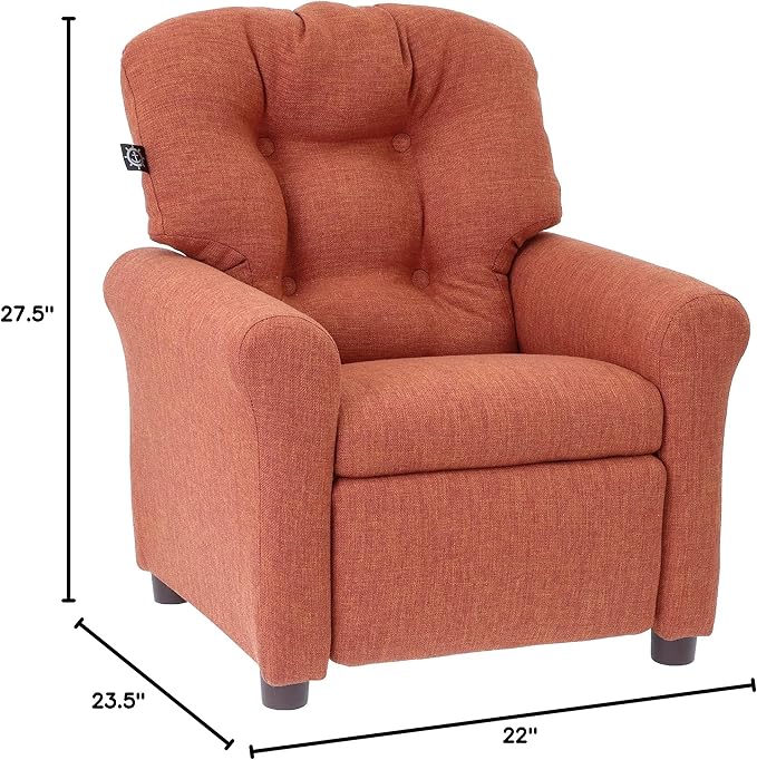 THE CREW FURNITURE Traditional Kids Recliner, Toddler Ages 1-5 Years, Home Décor Polyester Linen, Retro Orange