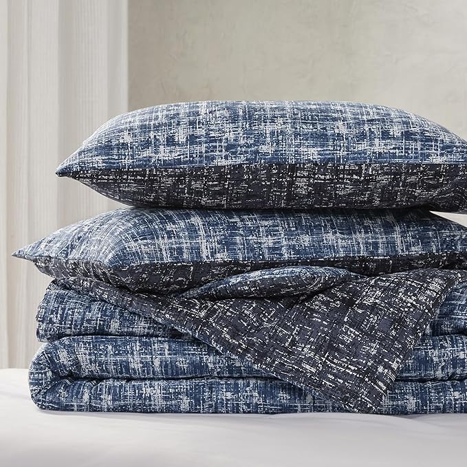 Hyde Lane Twin/Twin XL Kids Comforter Set, Blue Modern Farmhouse Aesthetic Bedding, Teen Boys Plaid Lines Pattern Bed Sets for All Season, 2 Pieces includes 1 Comforter, 1 Sham (66"x 90")