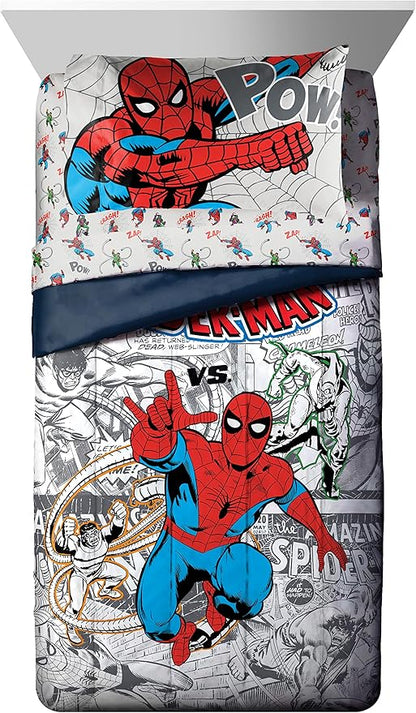 Marvel Spiderman Spidey VS 5 Piece Twin Size Bed Set - includes Comforter & Sheet Set Bedding - Super Soft Fade Resistant Microfiber (Official Product)