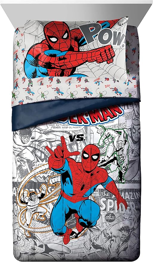 Marvel Spiderman Spidey VS 7 Piece Full Size Bed Set - includes Comforter & Sheet Set Bedding - Super Soft Fade Resistant Microfiber (Official Product)