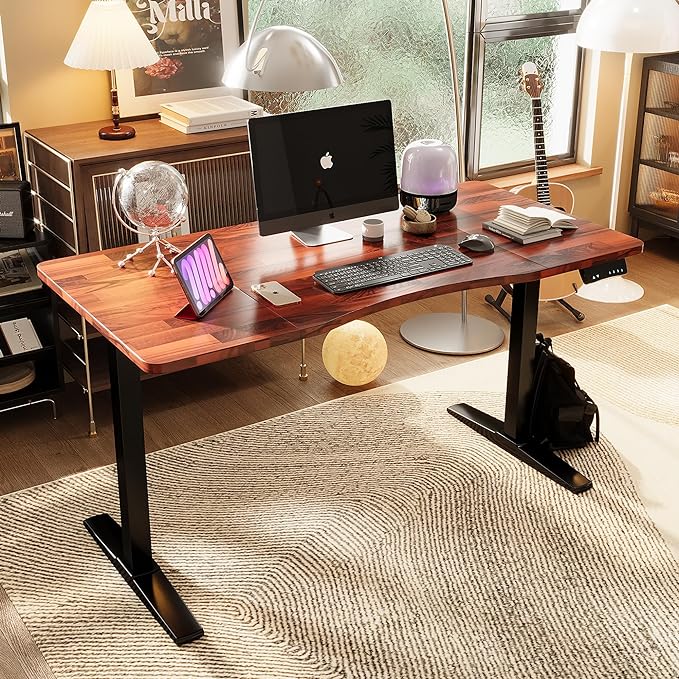 Monomi Height Adjustable Electric Standing Desk, 55 x 28 Inches Stand up Desk, Sit Stand Home Office Computer Desk(Black Frame+Cherry Top)