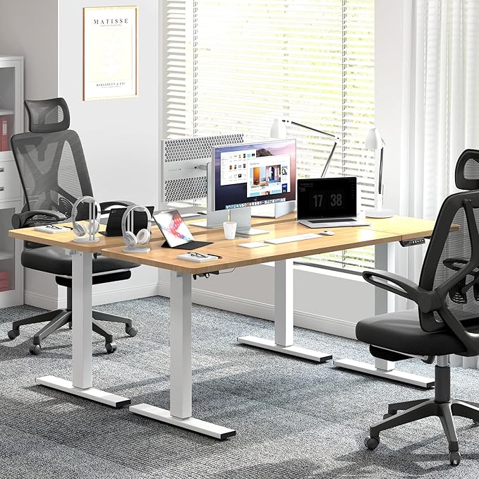 soges 63in Electric Standing Desk Ergonomic Height Adjustable Computer Desk Sit Stand Desk Home Office Desks Standing Desk, Oak