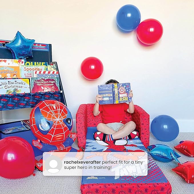 Delta Children Marvel Spidey and His Amazing Friends Cozee Flip-Out Chair - 2-in-1 Convertible Chair to Lounger for Kids