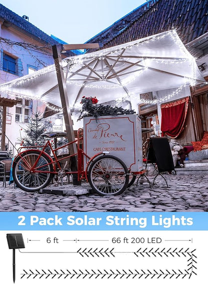 Solar String Lights Outdoor, 2 Pack Total 144FT 400 LED Solar Powered String Lights with 8 Lighting Modes, Waterproof Solar Patio Lights, Solar String Lights for Outside Tree Balcony, Pure White