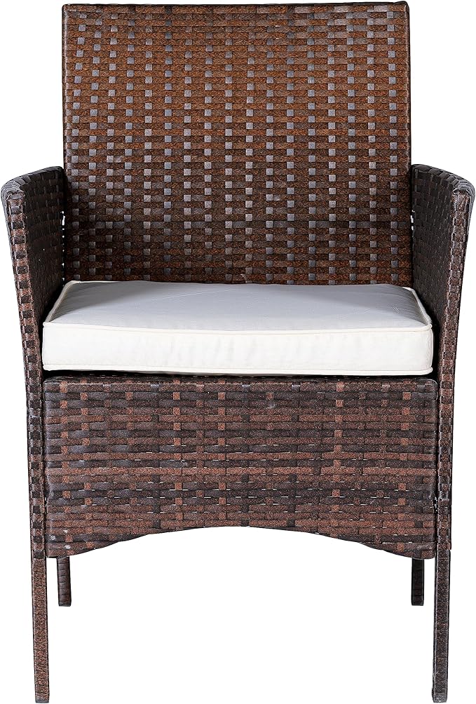 BTEXPERT Outdoor Wicker Conversation 3 Piece Bistro Garden Patio Yard Porch Furniture Space Saving Pe Rattan Two Chairs Cushions Side Storage Glass Table Brown/Beige 3pc Set, OneSize