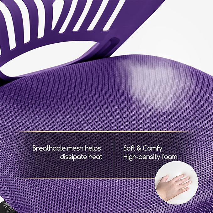 Yaheetech Students Cute Desk Chair Low-Back Armless Study Chair w/Lumbar Support Adjustable Swivel Chair in Home Bedroom School, Purple