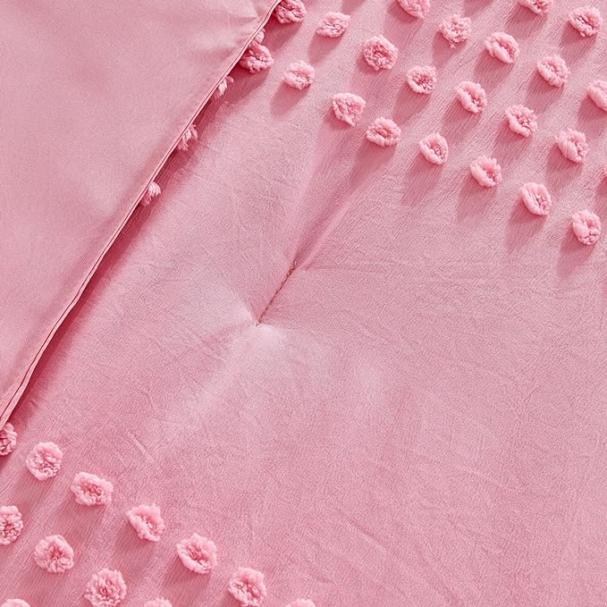 ENJOHOS Girls Twin Bedding Set Pink Twin XL Comforter, 3 PCS Boho Comforter with Tufted Dots, Shabby Chic Bedding Comforter for All Season, Lightweight Fluffy Microfiber Comforter with 2 Pillowcases