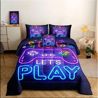 6 Pieces Gamer Bedding Set for Boys Gaming Comforter Queen Size, Game Controller Comforter for Teen 3D Gamepad Microfiber 6 Piece Bed in A Bag Kids Bedding Sets with Sheets,DJT H5030 Queen