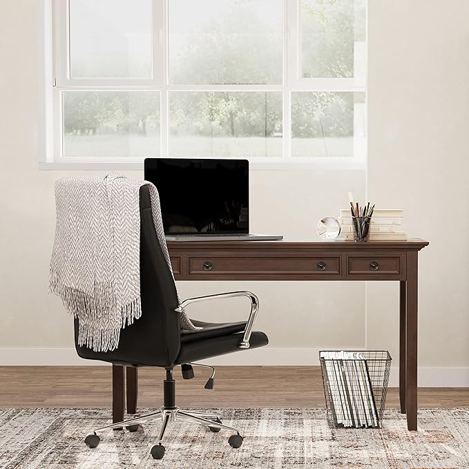 SIMPLIHOME Amherst SOLID WOOD Transitional 54 Inch Wide Desk in Russet Brown, For the Office Desk, Writing Table, Workstation and Study Table