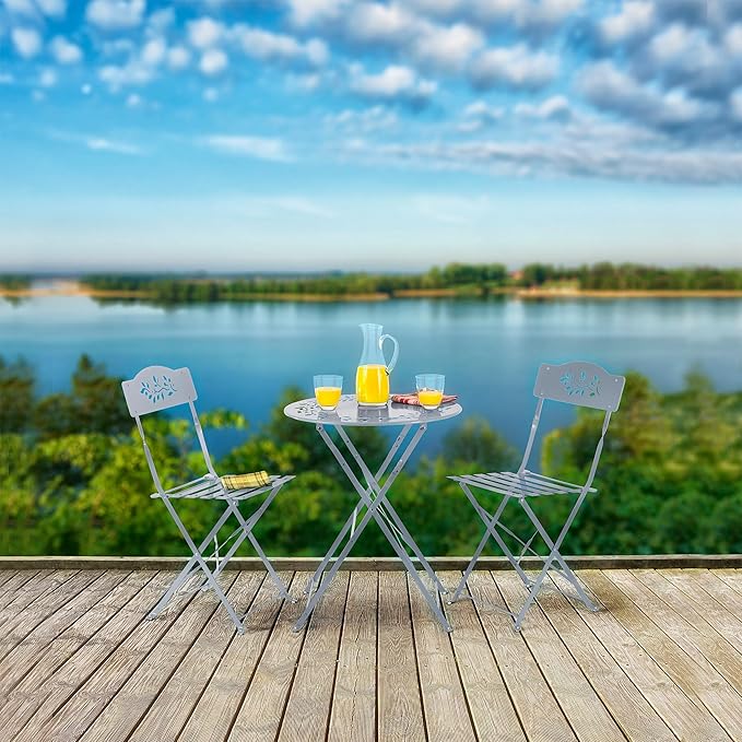 Alpine Corporation Folding Table and Chairs Patio Seating, Gray