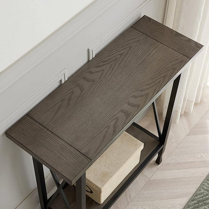 Leick Home 23005 Chisel & Forge Narrow Recliner Side Table with Shelf, Gray/Matte Black
