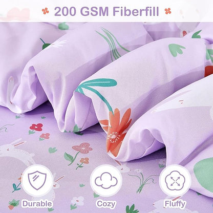 Mooreeke Bed in a Bag for Kids Girls Teens, 5 Pieces Twin Size Comforter Bed Set with Shams, Sheet Set, Rabbit Purple Super Soft Microfiber Kids Comforter Bedding Set