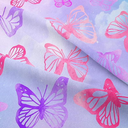 Tailor Shop Butterfly Comforter Sets King Size,Purple Butterfly Bedding Sets for Girls Kids Teens with 2 Pillowcase…