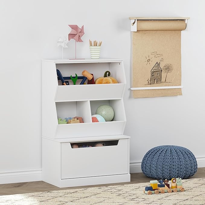 UTEX Kids Toy Storage Organizer, Bookshelf for Kids and Bookcase with Drawer, Children Open Storage Cubby for Kids Room Playroom Nursery White