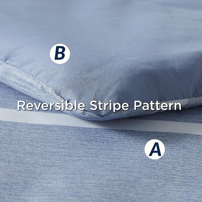 Bedsure Twin Comforter Set 5 Pieces, Blue White Striped Twin Bedding Sets All Season Bed Set, Twin Bed in a Bag with Comforter, Sheets, Pillowcase & Sham