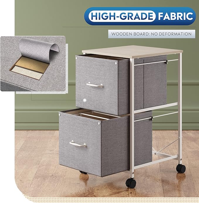 DEVAISE 2 Drawer Mobile File Cabinet, Rolling Printer Stand, Fabric Vertical Filing Cabinet fits A4 or Letter Size for Home Office, Light Grey