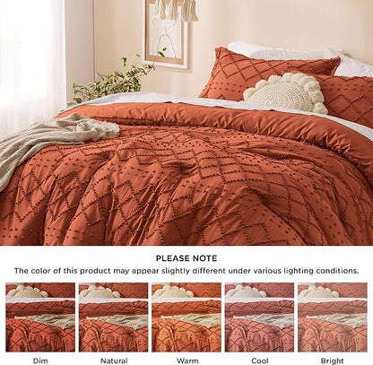 Bedsure Twin/Twin XL Comforter Set - Terracotta Boho Twin Extra Long Comforter Set for College, Shabby Chic Dorm Bedding Set, 2 Pieces Modern Farmhouse Bed Set, includes 1 Pillow Sham