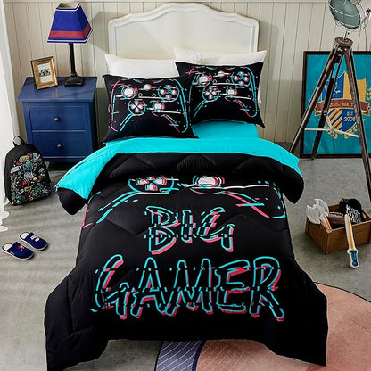 Gamer Black Twin XL Comforter Sets for Boys Kids Teen 5 Pieces Bed in a Bag Video Gaming Comforter with Sheet Sets Dorm Bedding Set