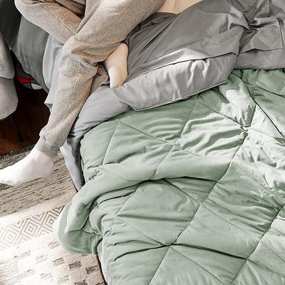 Bedsure Sage Green Twin XL Comforter Sets - 5 Pieces Reversible Twin XL Bedding Sets, Bed Sets Comforters, Sheets, Pillowcase & Sham, Grey XL Twin Bed in a Bag for College