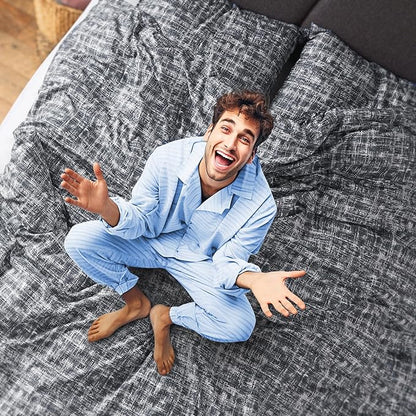 Hyde Lane Mens Full/Queen Comforter Set, Grey Modern Farmhouse Aesthetic Soft masculine Bedding, Plaid Lines Pattern Bed Sets for All Season, 3 Pieces includes 1 Comforter, 2 Shams (90"x 90")
