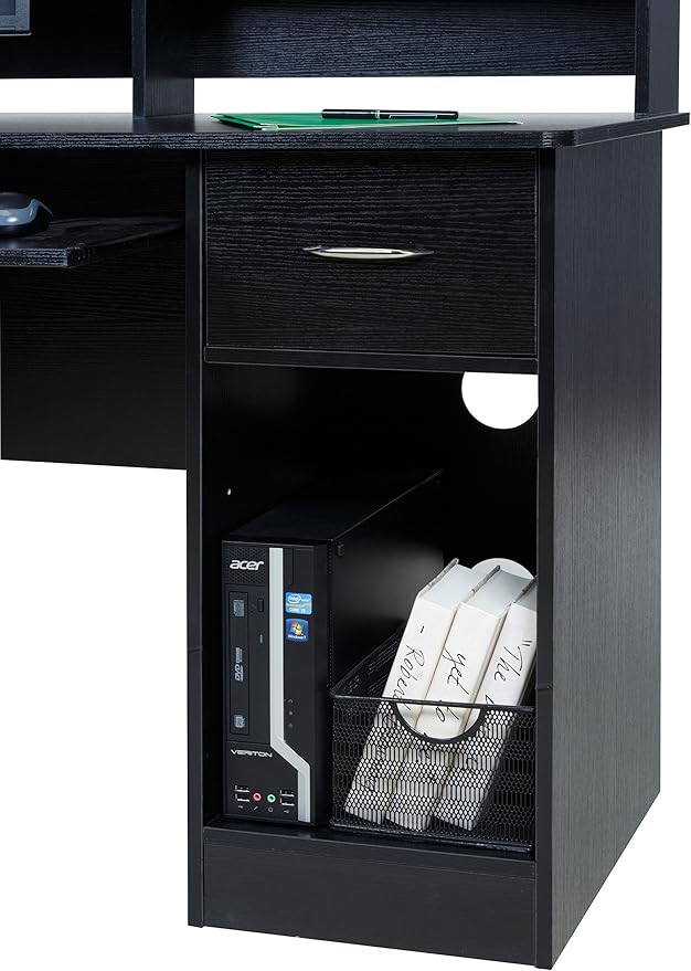 OneSpace Essential Computer Desk, Hutch with Pull-Out Keyboard, Black