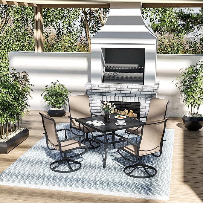 Pamapic 5 Pieces Patio Dining Set, All-Weather Outdoor Dining Set for Garden Backyard Poolside Deck,Outdoor Table and Chairs Set with 4 Textilene Swivel Chairs,Beige
