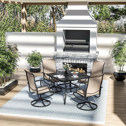 Pamapic 5 Pieces Patio Dining Set, All-Weather Outdoor Dining Set for Garden Backyard Poolside Deck,Outdoor Table and Chairs Set with 4 Textilene Swivel Chairs,Beige