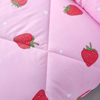SDY 3PCS Full Size Strawberry Comforter Set, Girls Full Size Comforter Sets, Strawberry Bedroom Decor Cute Comforter Set, Kawaii Bedding Set Pink Comforter for Kids, Children, Teen…