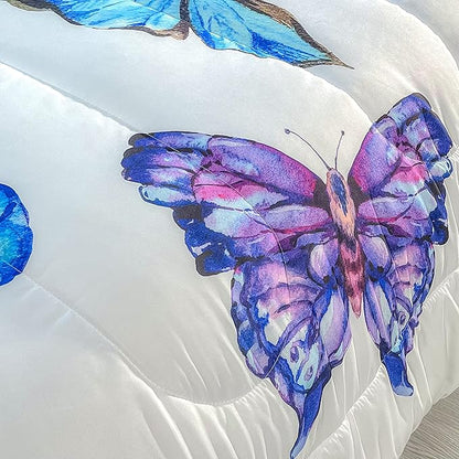 CVHOUSE Bedding Set, Queen, Butterfly Design for Girls Kids Teens, 1 Comforter and 2 Pillow Cases
