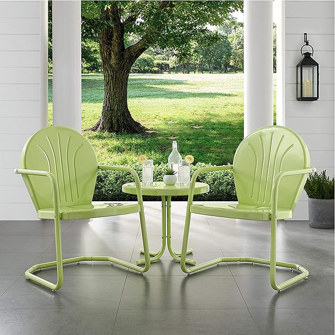 Crosley Furniture KO10004KL Griffith 3-Piece Retro Metal Outdoor Seating Set with 2 Chairs and Side Table, Key Lime