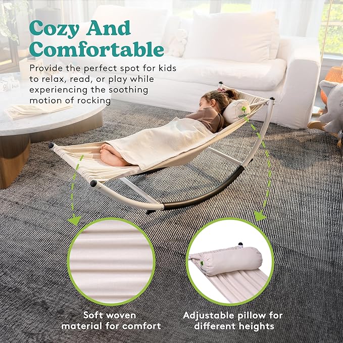 Kids Rocking Chair - Kids Recliner Chairs for Toddlers, Kids Chairs Comfy Toddlers Lounge Chair - Adjustable Pillow and Blanket for Sensory Comfort Included