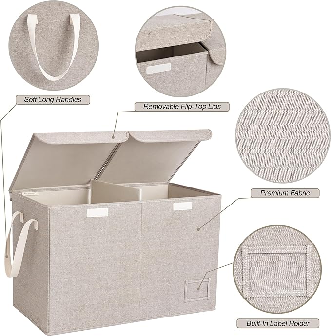 StorageWorks Toy Storage Organizer with Flip-Top Lids, Toy Bins for Living Room, Nursery Room, Playroom, Large Toy Chest for Kids, Brown and Beige, 24 ¾"L x 13" W x 16" H