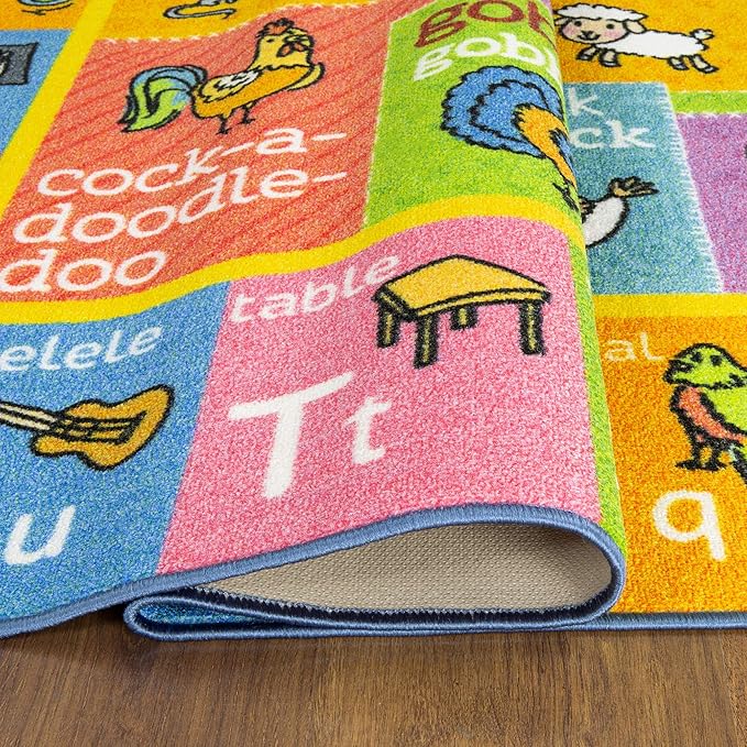 KC Cubs Kids Rug, Baby Play Mat ABC Alphabet with Animals Old MacDonald Educational Learning Game Play Area Non Slip Baby Girl & Boy Carpet for Children Bedroom Toddler Playroom Floor Mat Nursery Rug