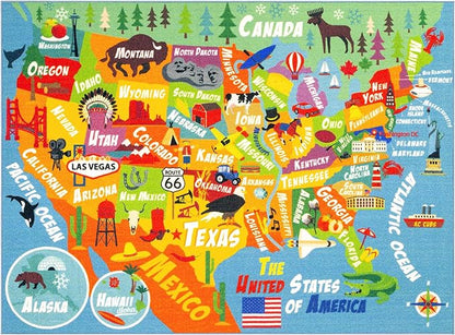 KC Cubs Playtime Collection USA United States Map Educational Learning & Game Area Rug Carpet for Kids and Children Bedrooms and Playroom (8'2" x 9'10"), Multi