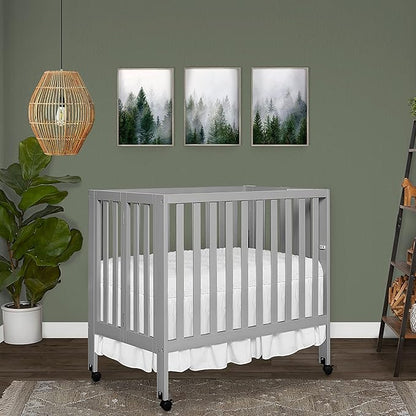 Jett Non-Full Size Folding Convertible Crib, Lightweight Portable Crib, Three Adjustable Mattress Height Settings, Easy to Fold Travel Crib, 1.5” Mattress Pad Included