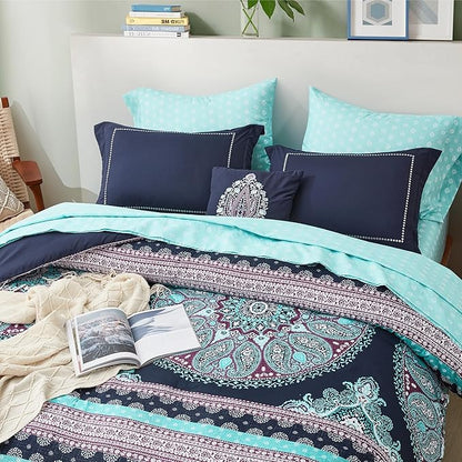 Degrees of Comfort Blue Twin XL Complete Comforter Sets, Boho Mandala Bed in A Bag,Microfiber Bedding Set with Side Pockets, Matching Decorative Pillow, 6 Piece Navy