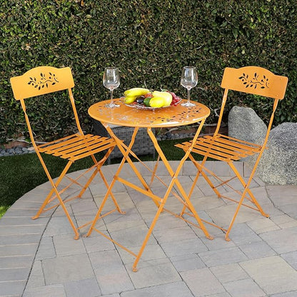 Alpine Corporation Indoor/Outdoor 3-Piece Bistro Set Folding Table and Chairs Patio Seating, Each, Orange