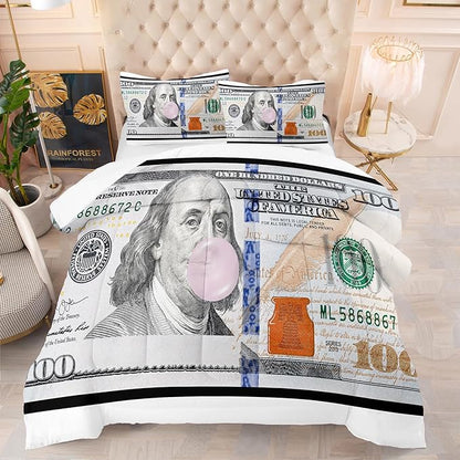 Tailor Shop Money Comforter Sets Queen Size Money Bedding Sets for Boys Kids Teens Money 100 Dollar Bill Comforter Sets Quilt Set All Season with 1 Comforter 2 Pillowcases……