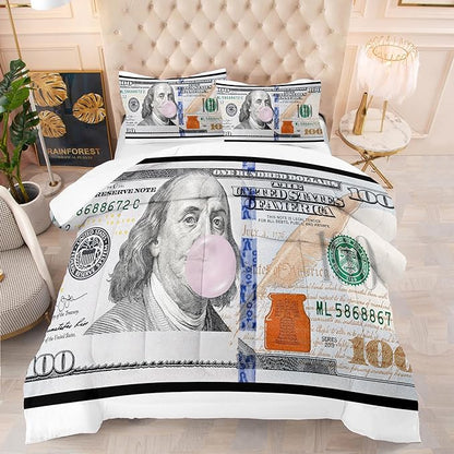 Tailor Shop Money Comforter Sets for Boys Kids Teens Money Bedding Sets Full Size Money 100 Dollar Bill Comforter Sets Quilt Set All Season with 1 Comforter 2 Pillowcases……