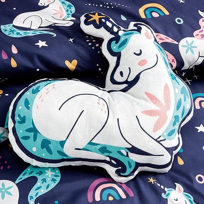 for Kids Unicorn Magic 4-Piece Comforter Set - Beautiful Motif Design Bedding Set with Embrodery Print