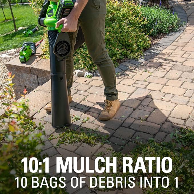 Greenworks 40V (185 MPH / 340 CFM / 75+ Compatible Tools) Cordless Brushless Leaf Blower / Vacuum, 4.0Ah Battery and Charger Included